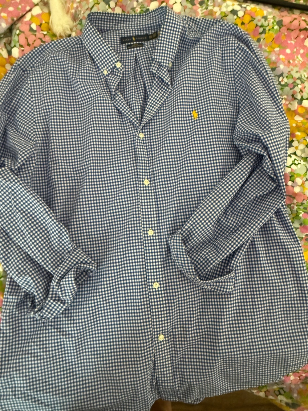 Ralph Lauren Blue and White Gingham Button-Down Shirt